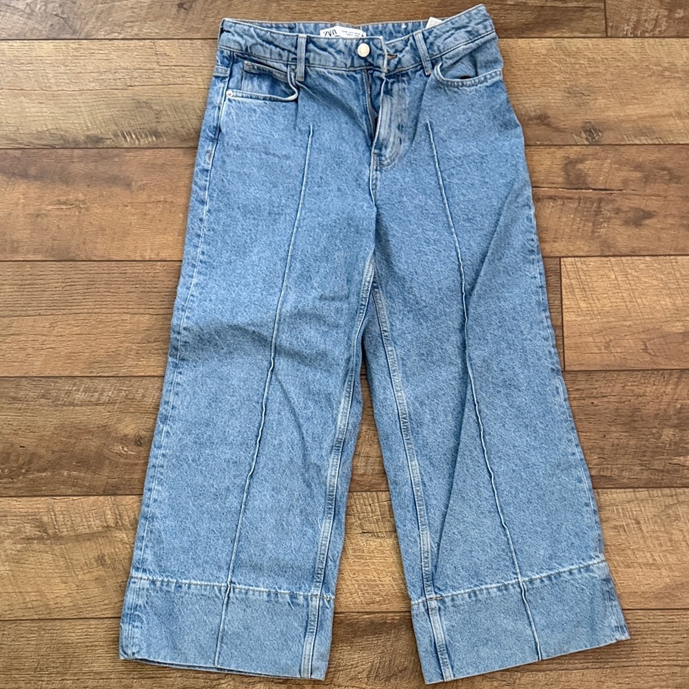 Zara Light Blue Wide Leg Jeans